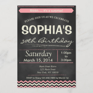 Chevron Chalkboard Surprise Birthday Invitation Kaart