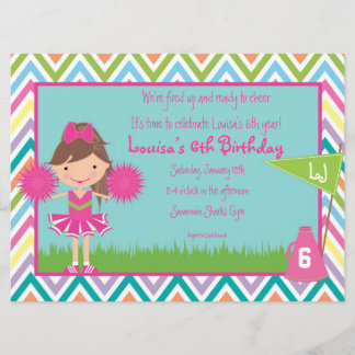 Chevron Cheer Party Invitation- Brunette/Brown Hai Kaart