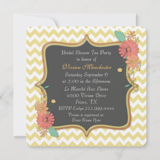 Chevron chic et invitation florale de Fête de la (Devant)