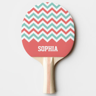 Chevron Coral en Aqua Custom Name Tafeltennisbatje