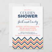 Chevron Couples Douche Invitation Corail Et Bleu (Devant)