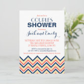 Chevron Couples Douche Invitation Corail Et Bleu (Debout devant)