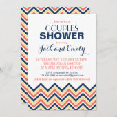 Chevron Couples Douche Invitation Corail Et Bleu (Devant / Derrière)