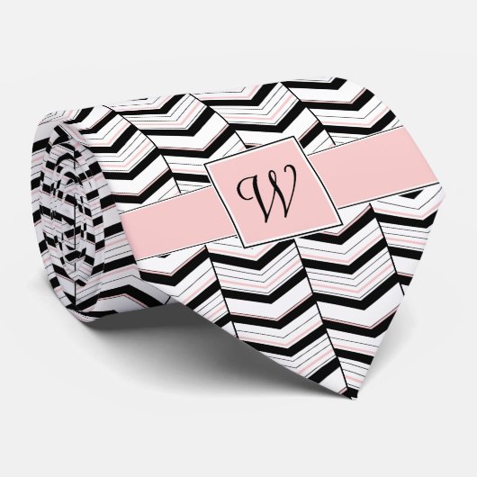 Chevron Cravate noir blanc et blanc (Roulé)