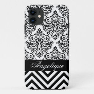 Chevron Damask Designer zwart wit iPhone 11 Hoesje