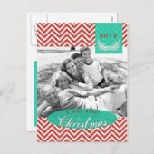 Chevron Damask Kerstfoto Briefkaart (Voorkant / Achterkant)