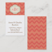 Chevron Damask (Melon) gepersonaliseerd monogram Visitekaartje (Voorkant / Achterkant)