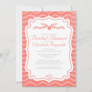 Chevron de corail barre des invitations de Fête de