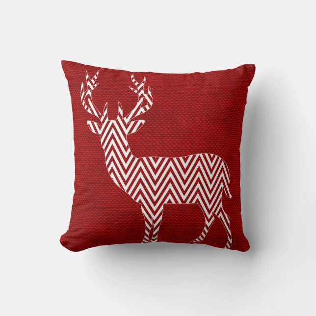 Chevron Deer Silhouette over Burlap | rood Kussen (Voorkant)