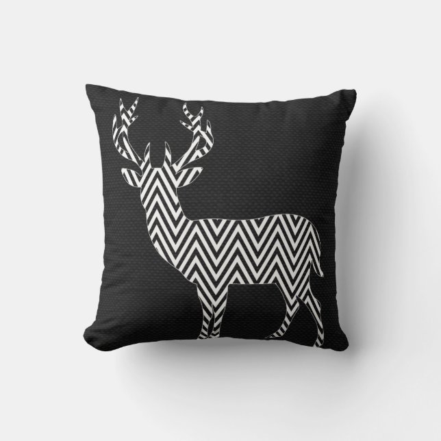 Chevron Deer Silhouette over Burlap | zwart wit Kussen (Voorkant)