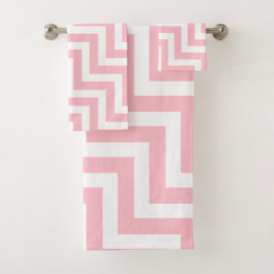 Chevron diagonal rose et blanc de grande taille