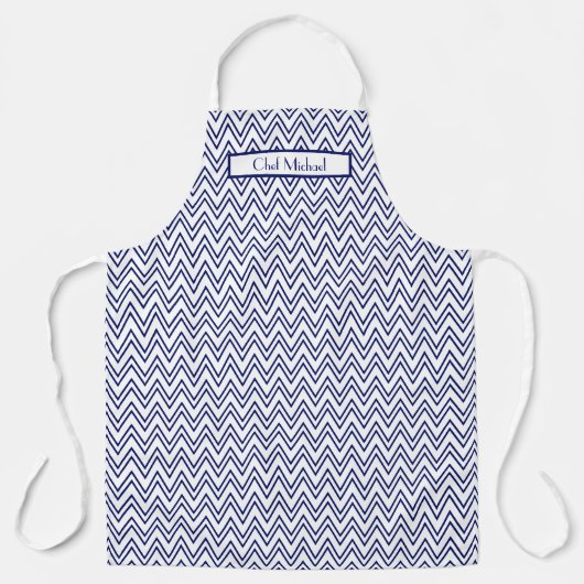 Chevron Dik Dün DIY Kleuren Navy Wit SV Schort (Voorkant)