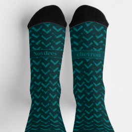 Chevron Donkergroen en Turquoise Naam Sokken