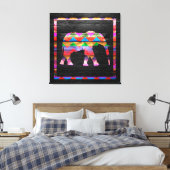 Chevron Elephant Pattern on Wood Canvas Afdruk (Insitu (Slaapkamer))