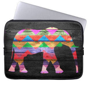 Chevron Elephant Pattern on Wood Laptop Sleeve