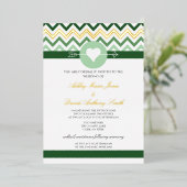 Chevron Emerald Green Gold Faire-part de mariage (Debout devant)