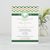 Chevron Emerald Green Gold Wedding Uitnodiging (Staand voorkant)