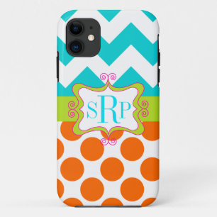 Chevron en Polka Dots Monogram iPhone 11 Hoesje