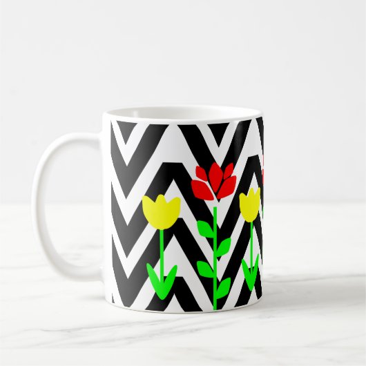 Chevron et fleurs Mug Floral moderne (Gauche)