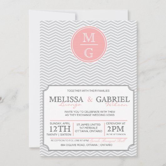 Chevron Faire-part de mariage rose moderne (Devant)