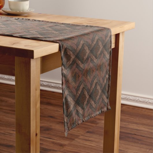 Chevron Faux Dark Grain Wood Pattern Lange Tafelloper (Voorbeeld)