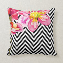 Chevron Floral Waterverf Flowers | zwart-wit