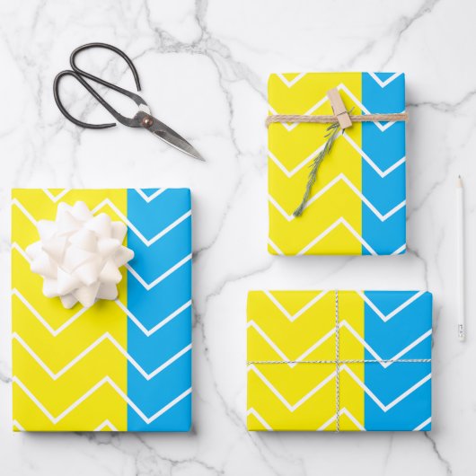 Chevron geel blauw wit Chevron patroon Inpakpapier Vel (Voorkant)