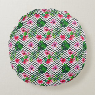 Chevron Geometric Summer Tropical Floral Rond Kussen