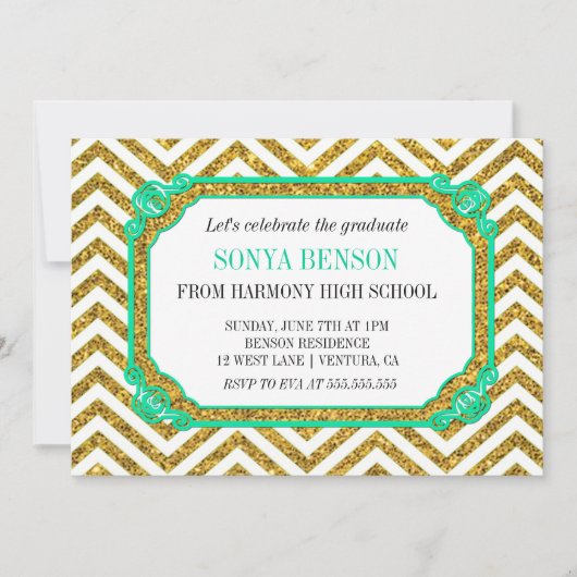 Chevron Glitter Afstuderen Uitnodiging (Voorkant)