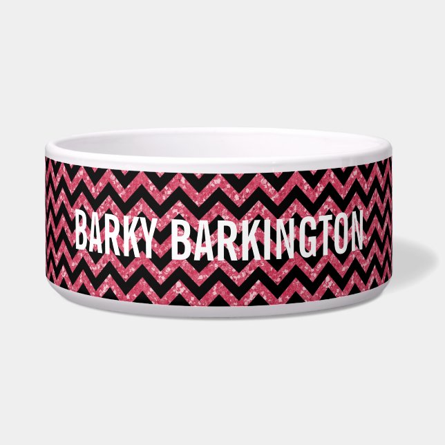 Chevron Glitter Kijk Dog Bowl Voerbakje (Voorkant)