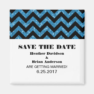 Chevron Glitter Save the Date Magnet, Blue Magneet