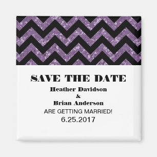 Chevron Glitter Save the Date Magnet, Paars Magneet