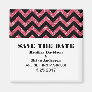 Chevron Glitter Save the Date Magnet, Roze Magneet