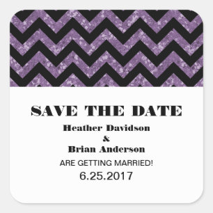 Chevron Glitter Save the Date Stickers, Paars Vierkante Sticker