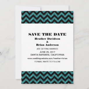 Chevron Glitter Save the Date Uitnodiging, Teal Kaart