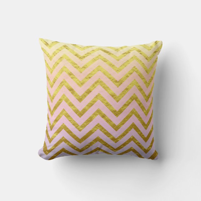 Chevron Goud Folie Roze Wit Ombre Girlachtig Chic  Kussen (Voorkant)