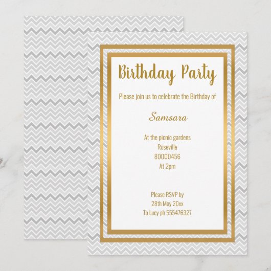 CHEVRON GRAY LAYER GOLD ALLE OCCASION BIRTHDAY KAART (Voorkant / Achterkant)