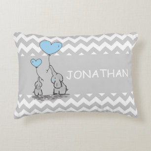 Chevron Gray White BLUE BOY Elephant Heart Accent Kussen