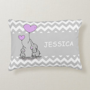 Chevron Gray White LAVENDER Girl Elephant Heart Accent Kussen