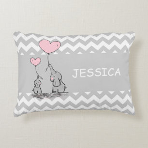 Chevron Gray White PINK Girl Elephant Heart Accent Kussen