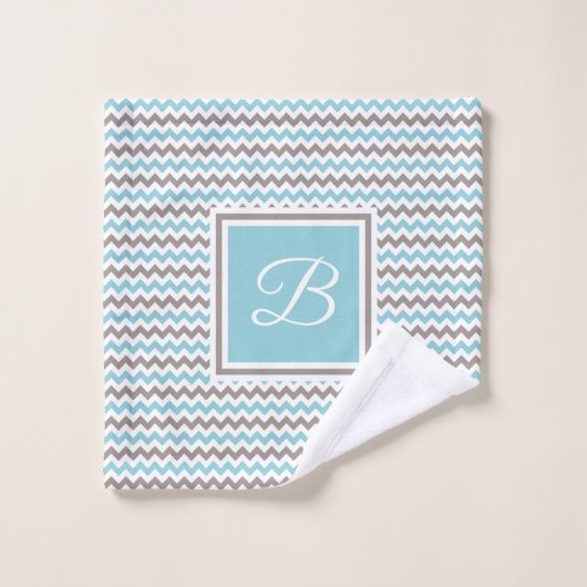 Chevron gris bleu blanc monogramme (Gant de toilette)