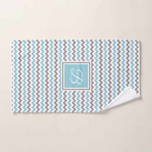 Chevron gris bleu blanc monogramme (Serviette à main)
