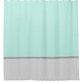 Chevron gris et rideau de douche verte à la menthe