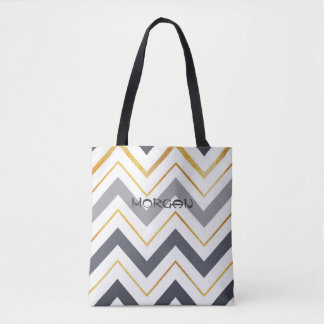 Chevron gris & or moderne Sac fourre-tout personna