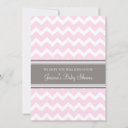 Chevron gris rose Invitations de douches pour bébé (Devant)