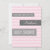 Chevron gris rose Invitations de douches pour bébé (Devant)