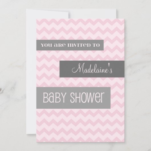 Chevron gris rose Invitations de douches pour bébé (Devant)