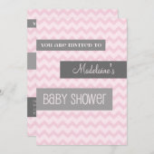 Chevron gris rose Invitations de douches pour bébé (Devant / Derrière)