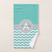 Chevron gris turquoise Quatrefoil (Serviette à main)