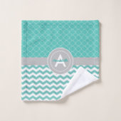 Chevron gris turquoise Quatrefoil (Gant de toilette)